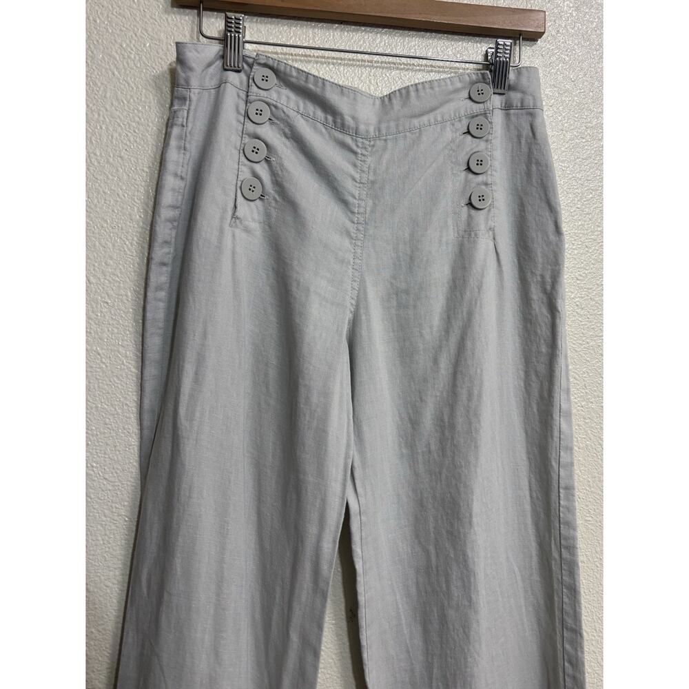 Linen Wide Leg Pants Tan Button Up Cottage Prairie Beach Coastal Women’s Size S - Picture 4 of 11